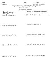 mmm.pdf - Name Algebra 1 Per. Date 10.1/ 10.2 Worksheet Adding ...