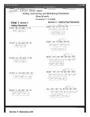 algebra 1 polynomials worksheet with answers