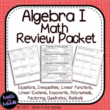 algebra 1 review worksheet answer key