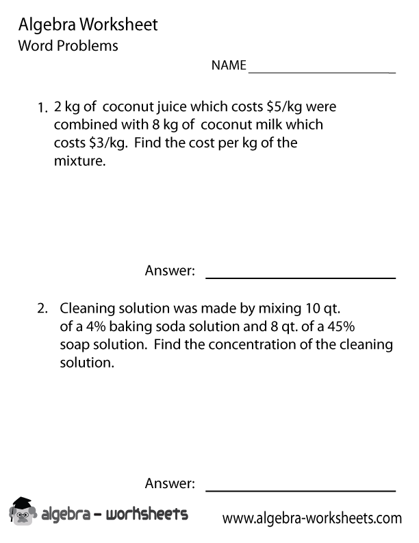 algebra 1 word problems worksheet