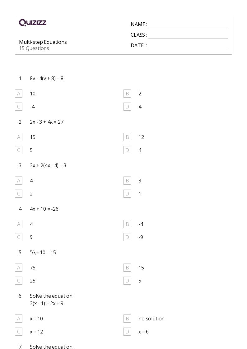 50 Two-Step Equations Worksheets On Quizizz Free Printable, 49% OFF