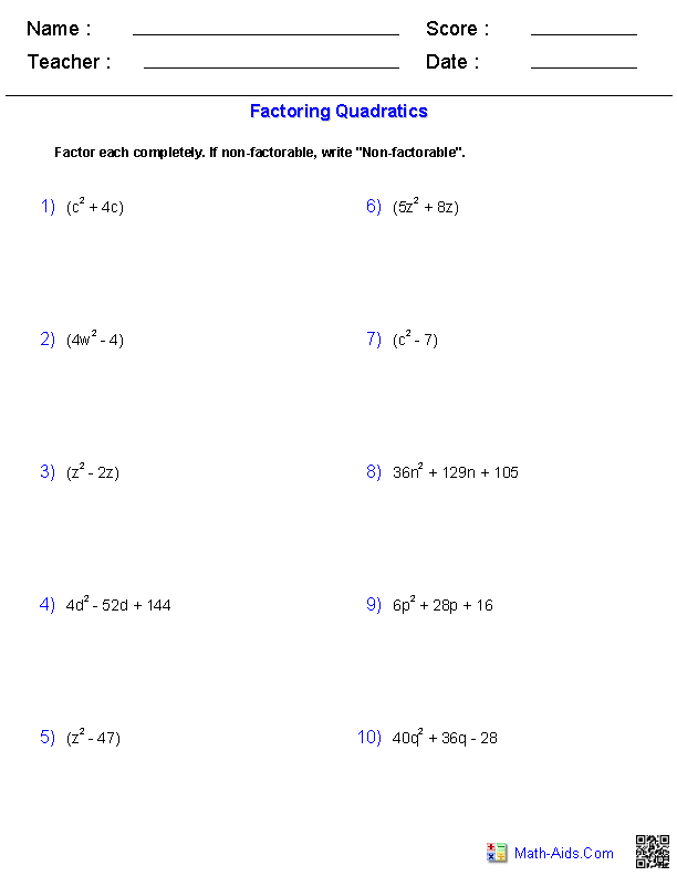 Algebra 2 Worksheets | Polynomial Functions Worksheets