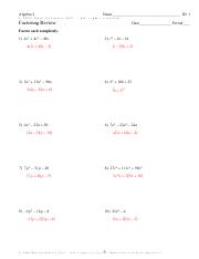 Factoring Review Answers.pdf - Algebra 2 Name ID: 1 ©Z r2z0o2b0E ...