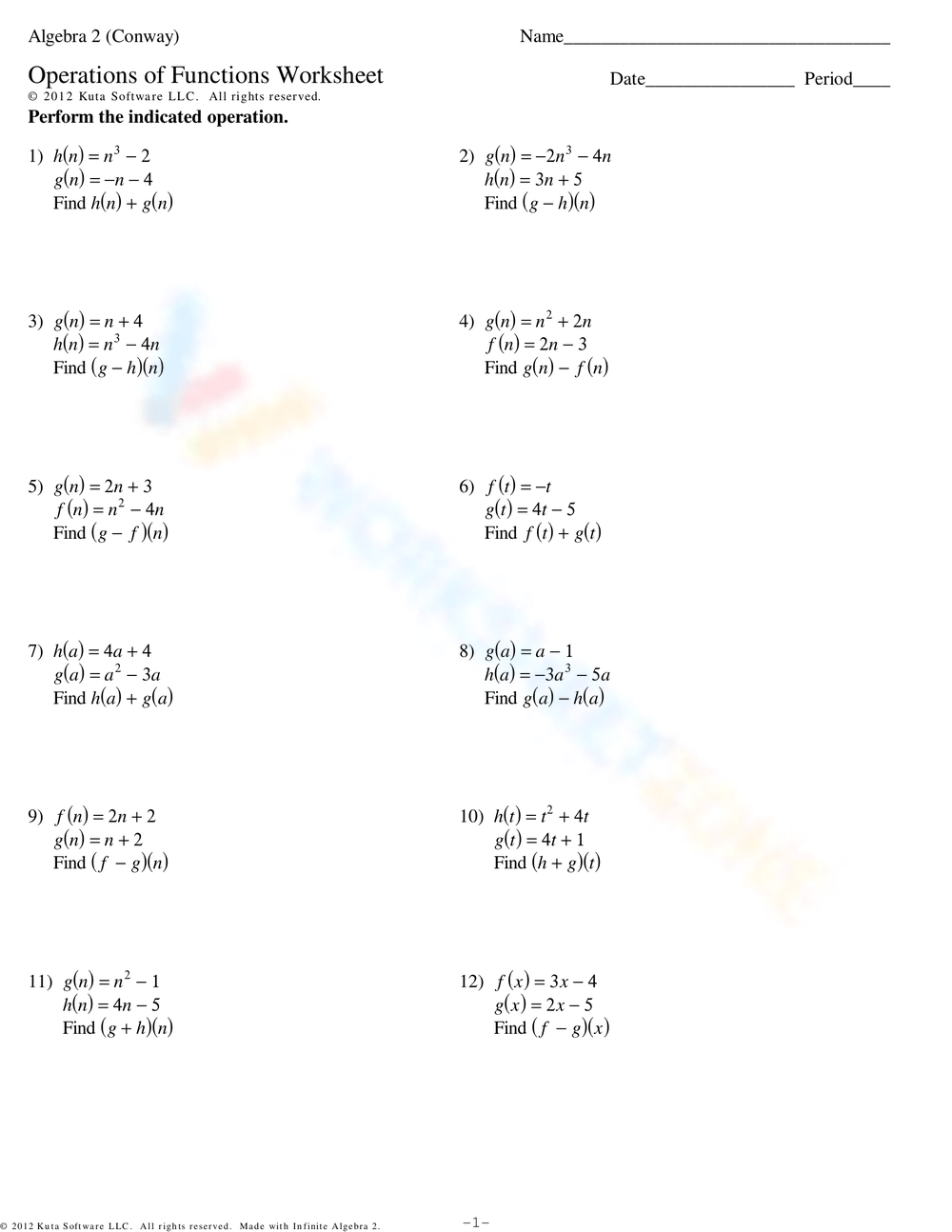 Operations Of Functions Worksheet Worksheet - Worksheets Library