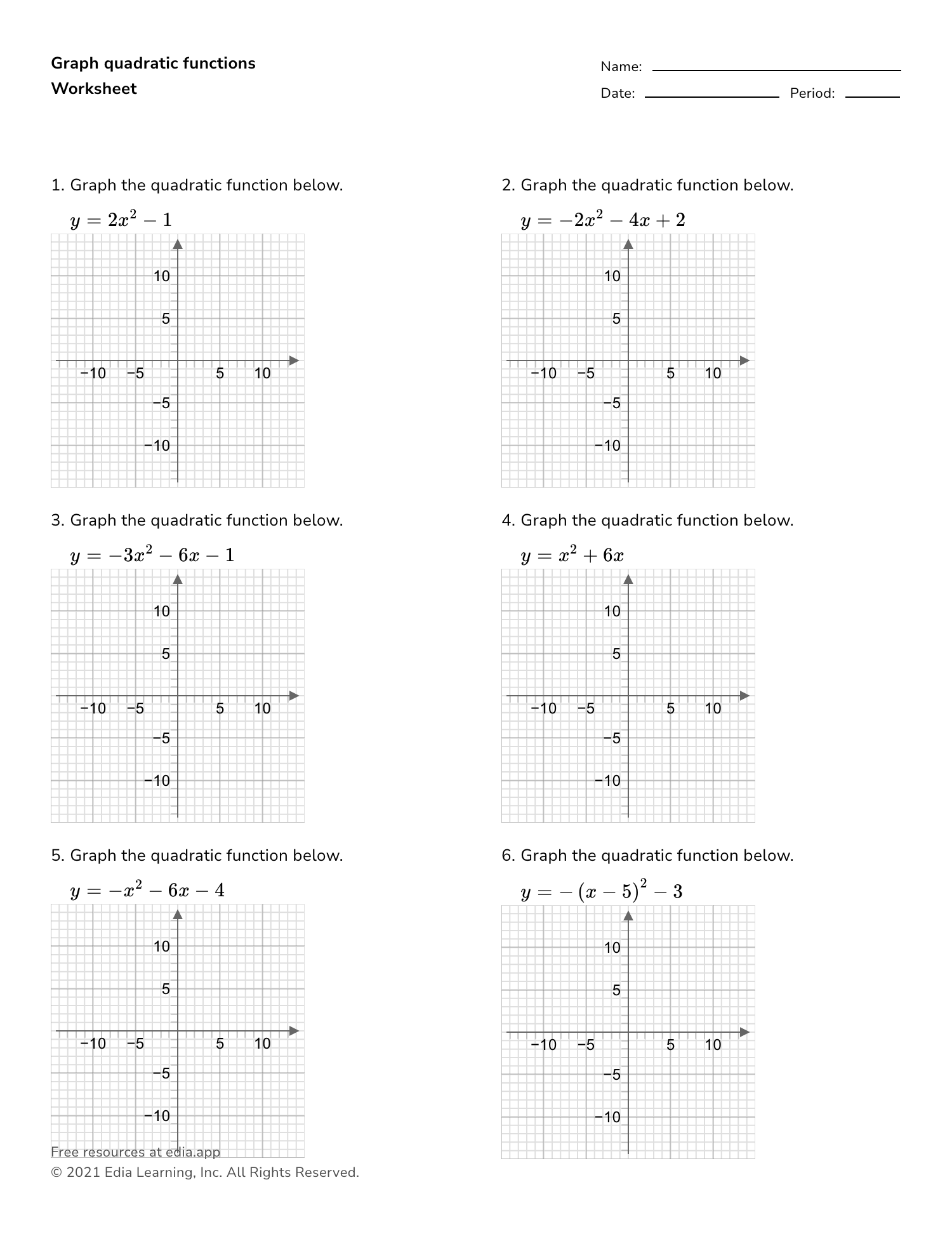 Graph Quadratic Functions - Worksheet - Worksheets Library