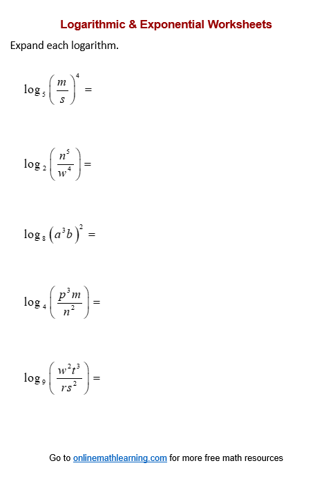 algebra 2 properties of logarithms worksheet answers