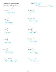 algebra 2 properties of logarithms worksheet