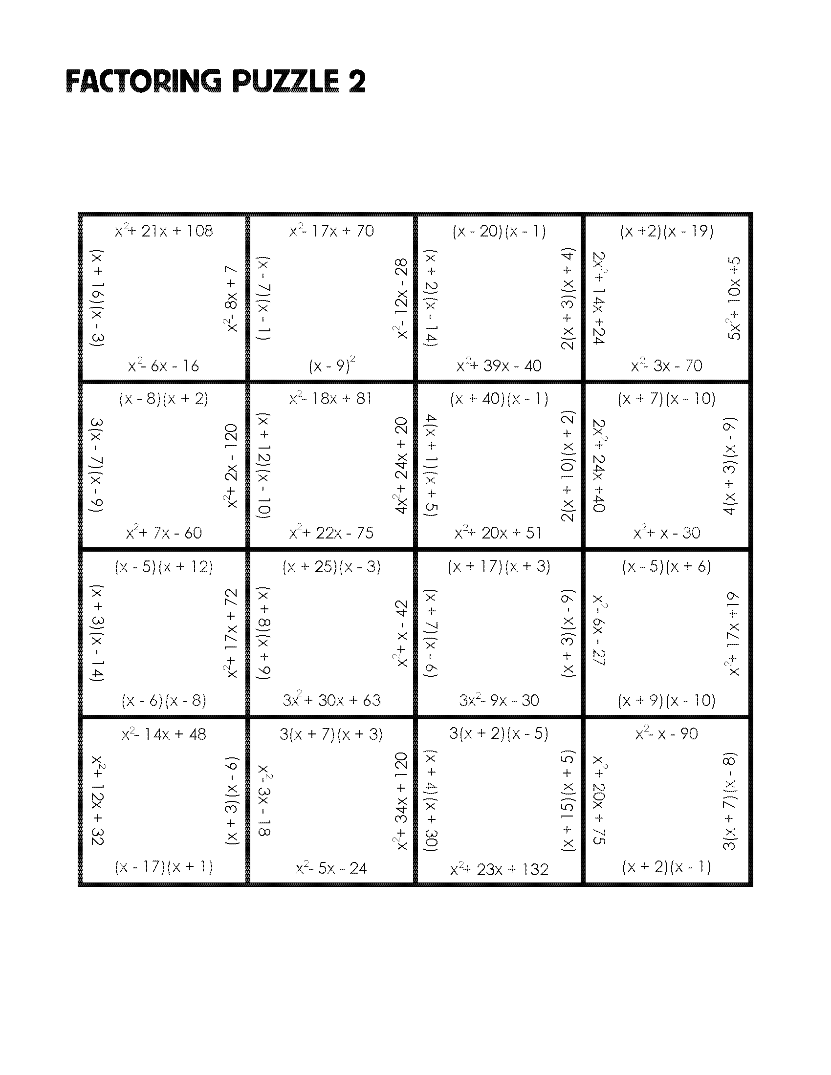 Factoring Puzzle - Practice Version | mrmillermath