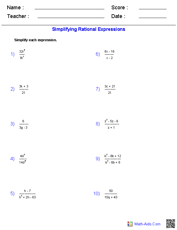 algebra 2 rational expressions worksheet answers