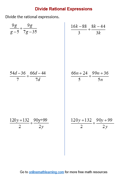 algebra 2 rational expressions worksheet answers