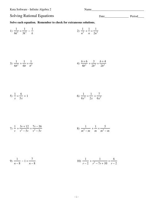 algebra 2 solving rational equations worksheet answers