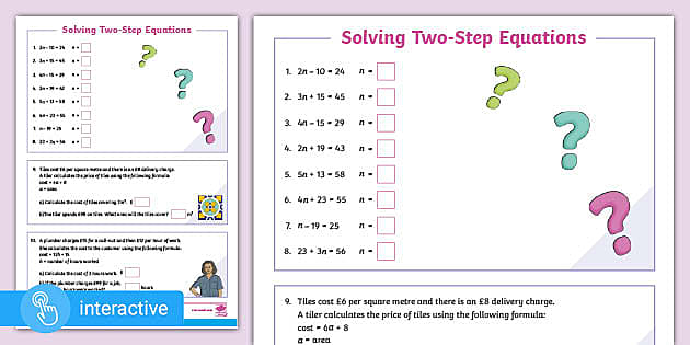 algebra 2 step equation worksheet