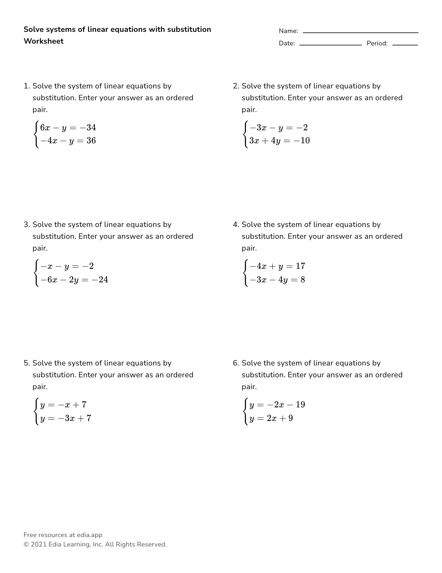 algebra 2 systems of equations worksheet answers