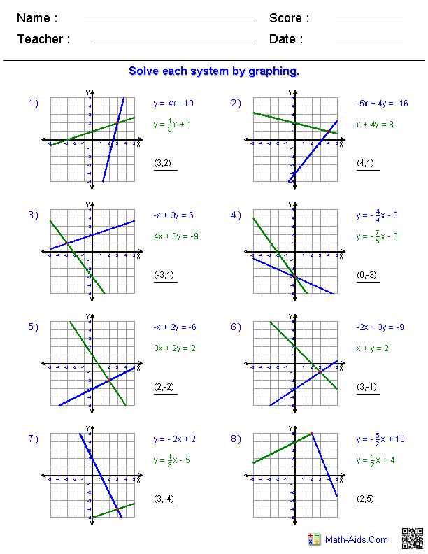 Algebra 2 Worksheets | Systems of Equations and Inequalities ...