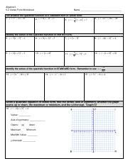 algebra 2 vertex form worksheet answers