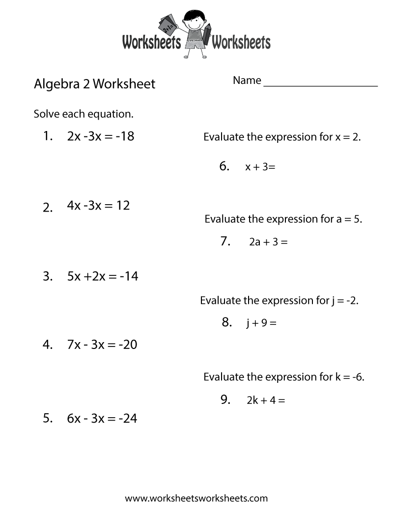 algebra 2 worksheet and answer key