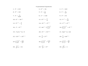 Exponential Equations Worksheet for 9th - 11th Grade | Lesson Planet