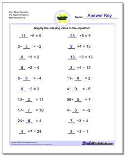 Mixed Operation Pre-Algebra Worksheets