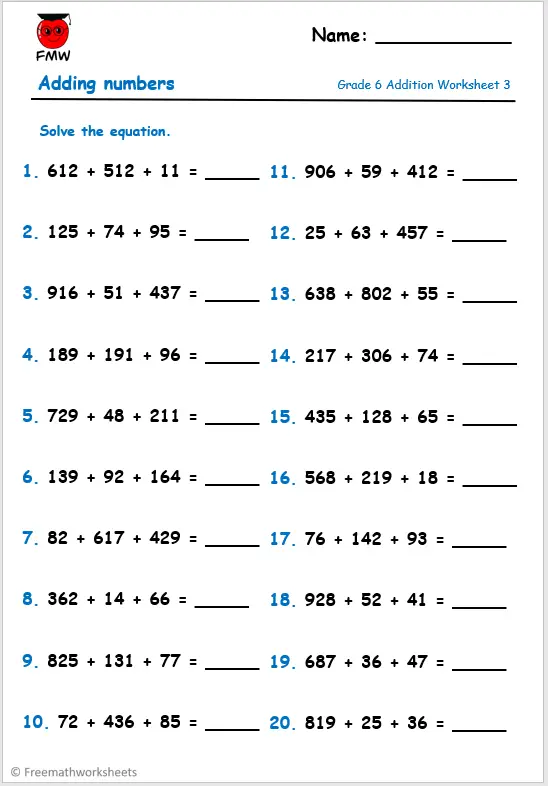 algebra 6th grade worksheet