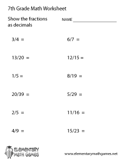 Seventh Grade Math Worksheets