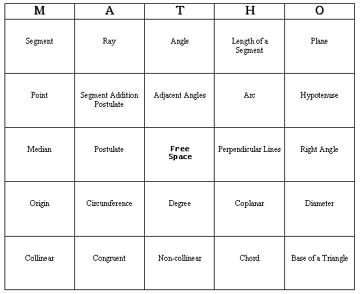 algebra bingo worksheet