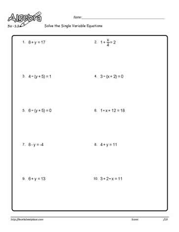 Single Variable Equation Worksheet 8 Worksheets