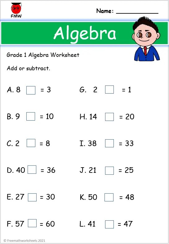 Grade 1 Algebra Worksheets | Printables | Free Worksheets