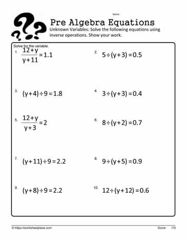 algebra inverse operations worksheet