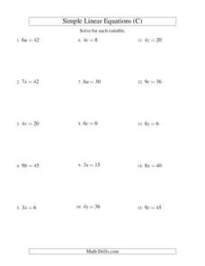 Algebra Linear Equations Worksheets :: 97 - 120
