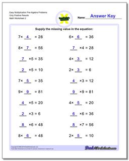 Multiplication Pre-Algebra Worksheets
