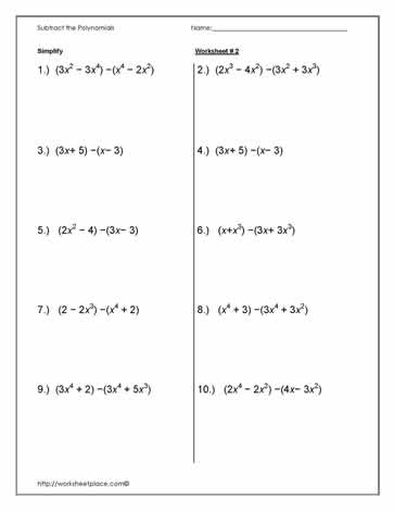 Polonomials-Subtraction-2 Worksheets