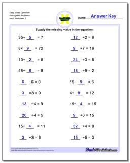 Pre-Algebra Worksheets