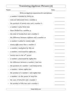 Algebra Worksheets