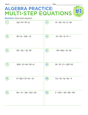Algebra Practice: Multi-Step Equations #1 | Interactive Worksheet ...