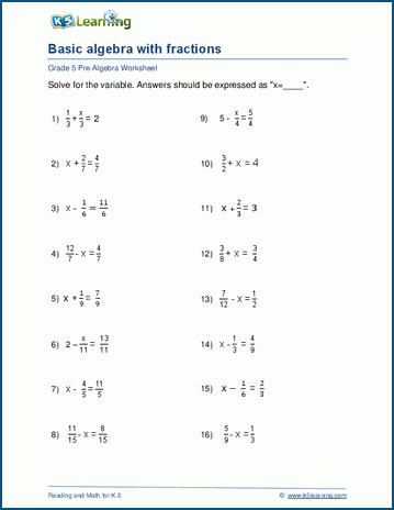 Grade 5 Algebra Worksheets with Answers | Worsheets library
