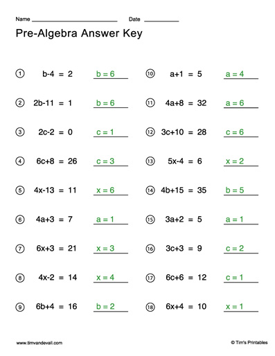 Pre Algebra Worksheets - Tims Printables