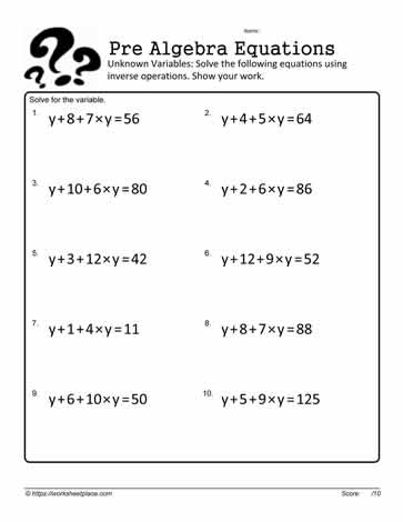Solving Basic Equations Worksheets
