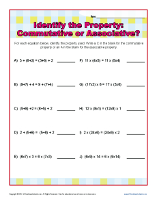 algebra properties worksheet recognizing