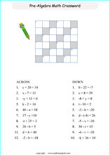 Printable algebra and pre-algebra math worksheets for math grades ...