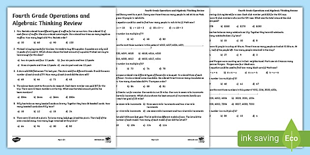 algebra review worksheet