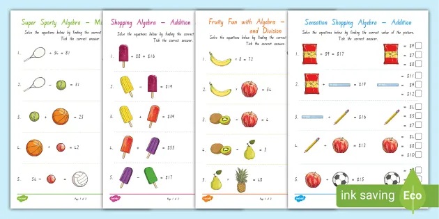 Crack the Code - Find the Missing Number Algebra Worksheets