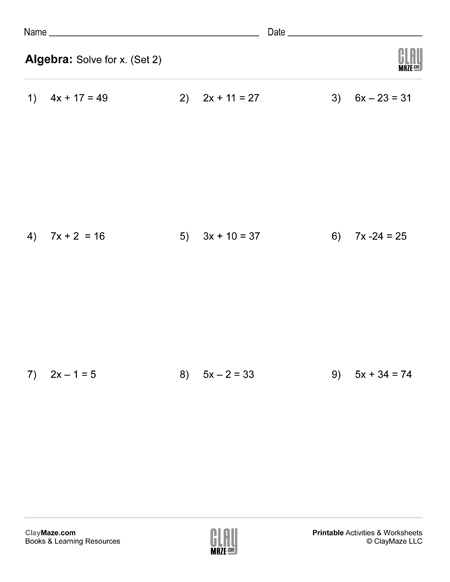 algebra two worksheet