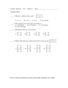 Algebra 2 Test Worksheet for 10th - 11th Grade | Lesson Planet