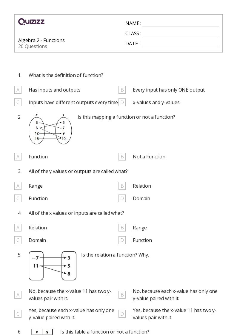 50+ Algebra 2 worksheets for 11th Grade on Quizizz | Free &  Printable