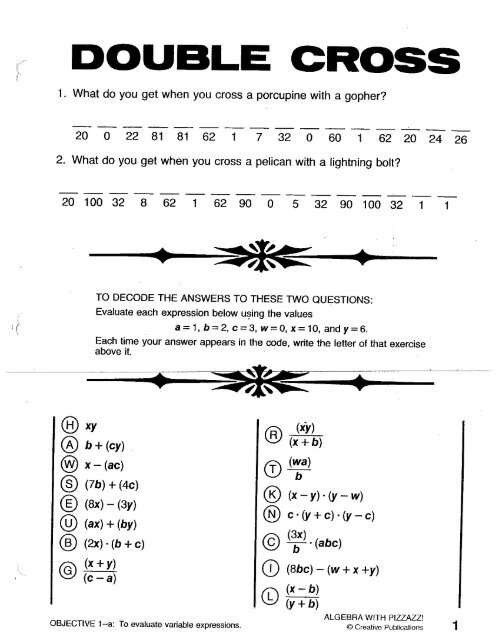 Algebra with Pizzazz Book A