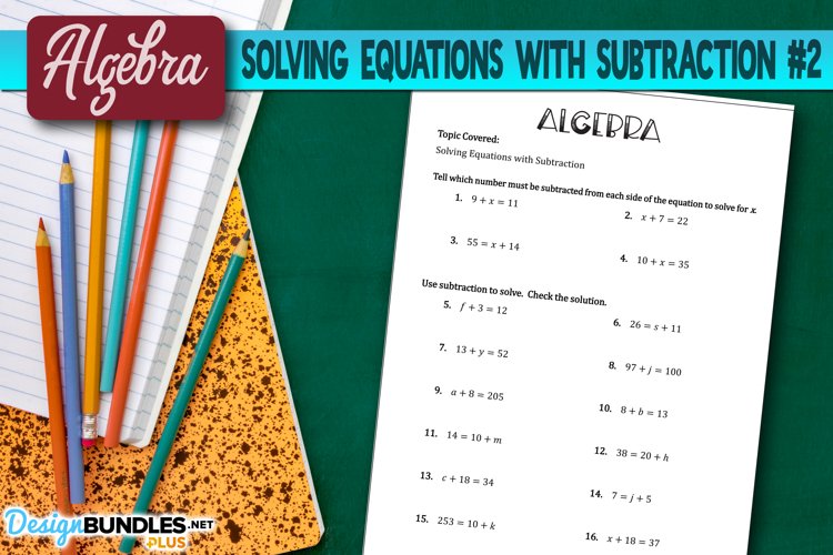 Solving Equations with Subtraction #2 Algebra Math Worksheet