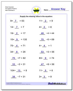 Mixed Operation Pre-Algebra Worksheets