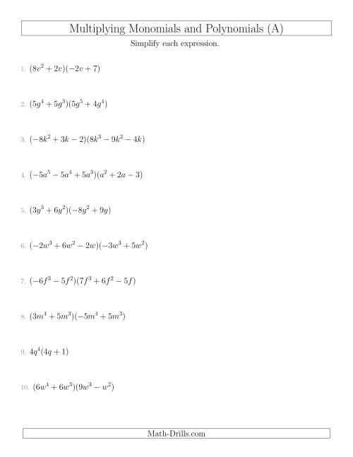 algebra with pizzazz worksheet polynomials