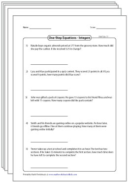 algebra word problems worksheet with answers