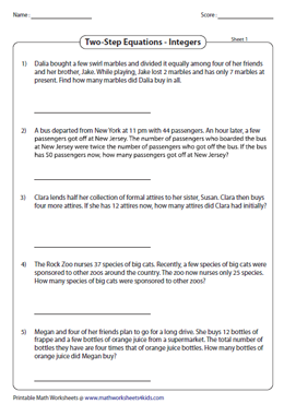 algebra word problems worksheet with answers